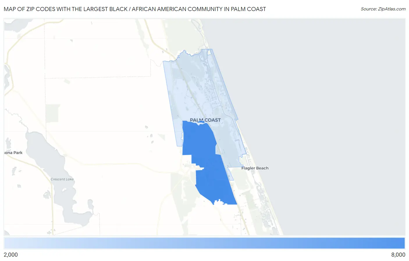 Zip Codes with the Largest Black / African American Community in Palm Coast Map