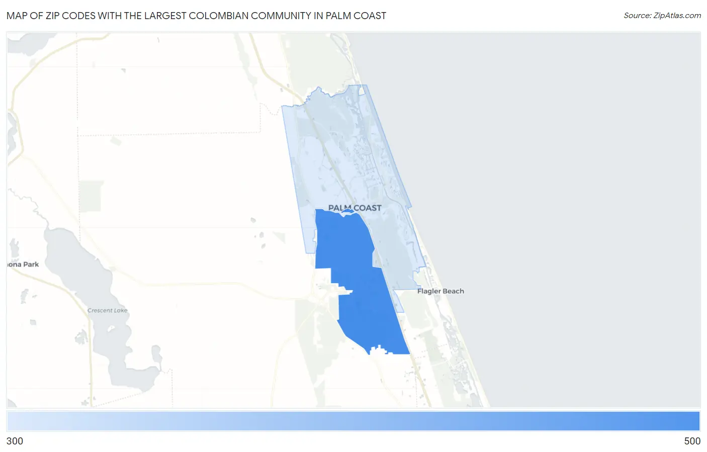 Zip Codes with the Largest Colombian Community in Palm Coast Map