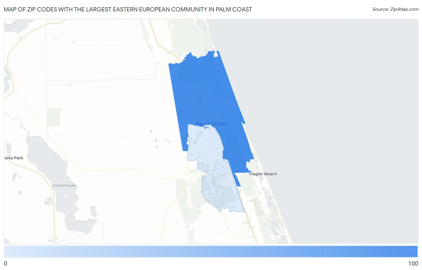 Zip Codes with the Largest Eastern European Community in Palm Coast Map