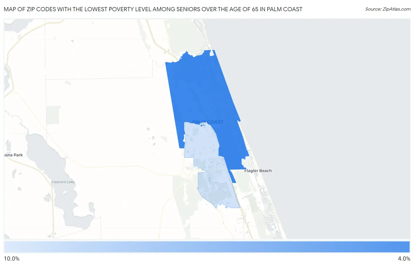 Zip Codes with the Lowest Poverty Level Among Seniors Over the Age of 65 in Palm Coast Map