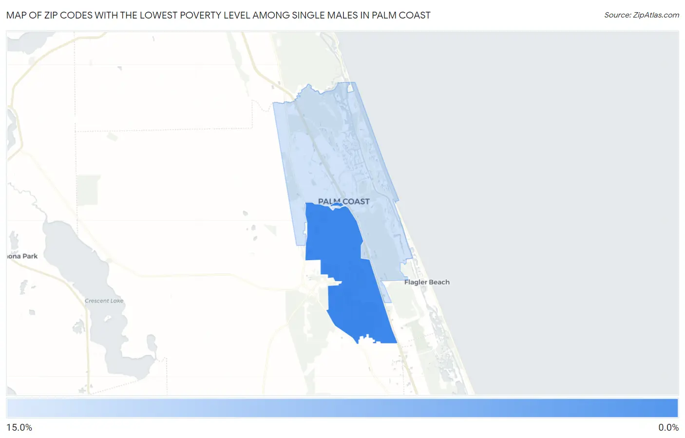 Zip Codes with the Lowest Poverty Level Among Single Males in Palm Coast Map