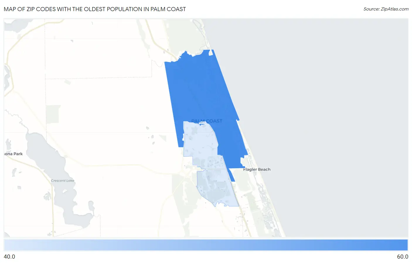 Zip Codes with the Oldest Population in Palm Coast Map