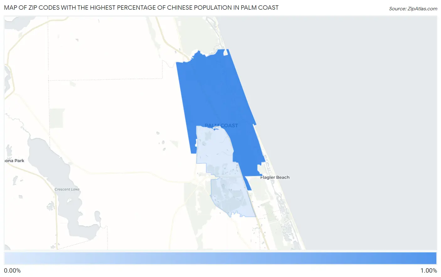 Zip Codes with the Highest Percentage of Chinese Population in Palm Coast Map