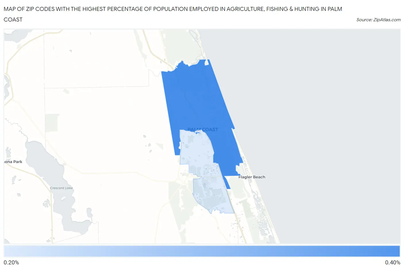 Zip Codes with the Highest Percentage of Population Employed in Agriculture, Fishing & Hunting in Palm Coast Map