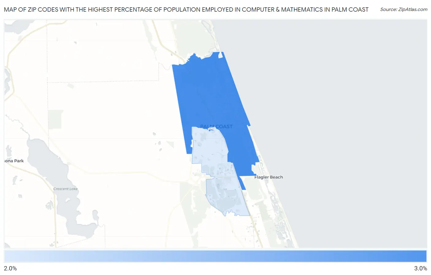 Zip Codes with the Highest Percentage of Population Employed in Computer & Mathematics in Palm Coast Map