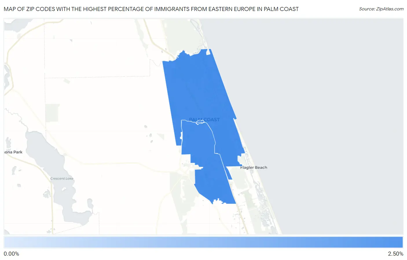 Zip Codes with the Highest Percentage of Immigrants from Eastern Europe in Palm Coast Map