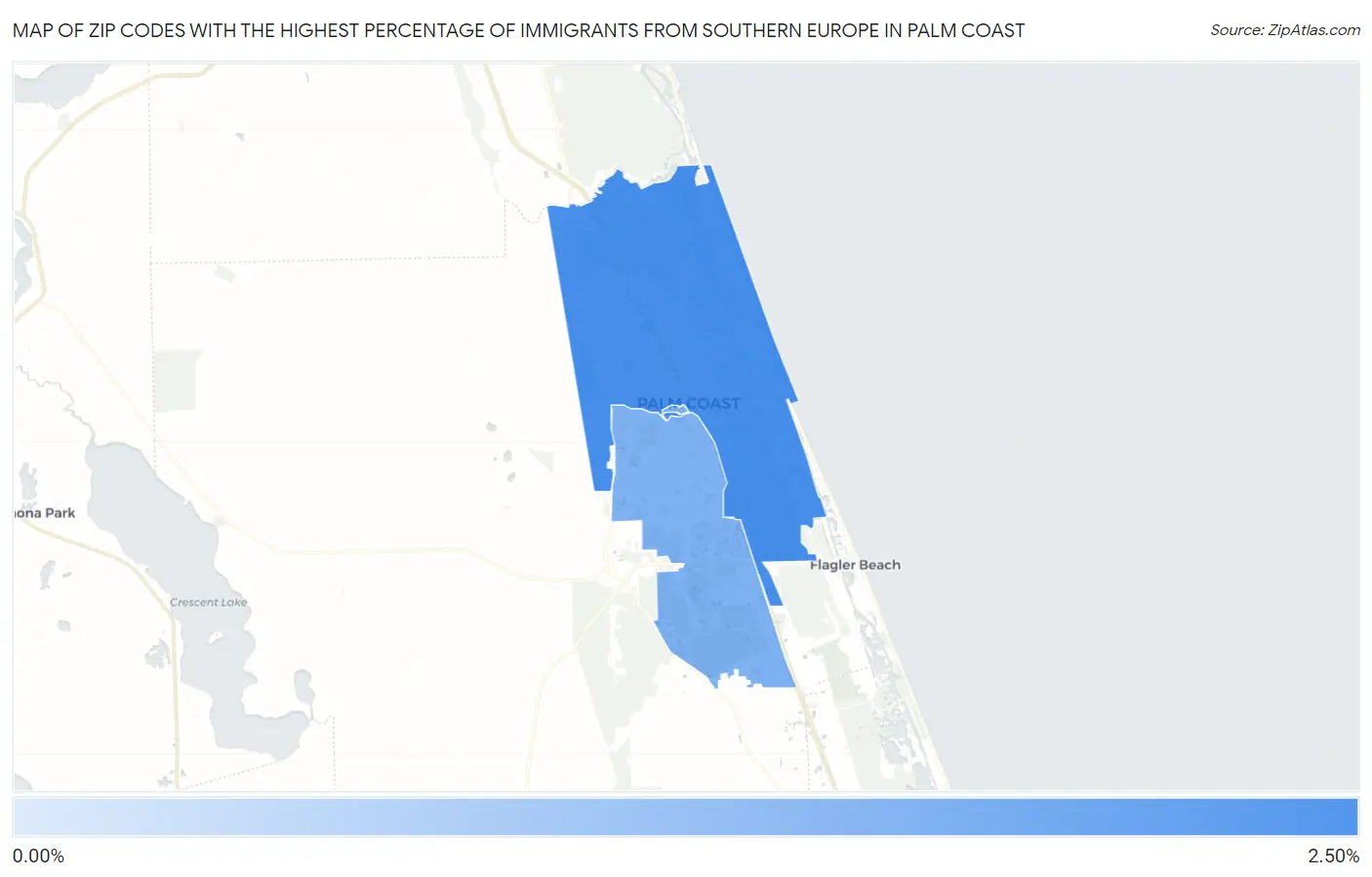 Zip Codes with the Highest Percentage of Immigrants from Southern Europe in Palm Coast Map