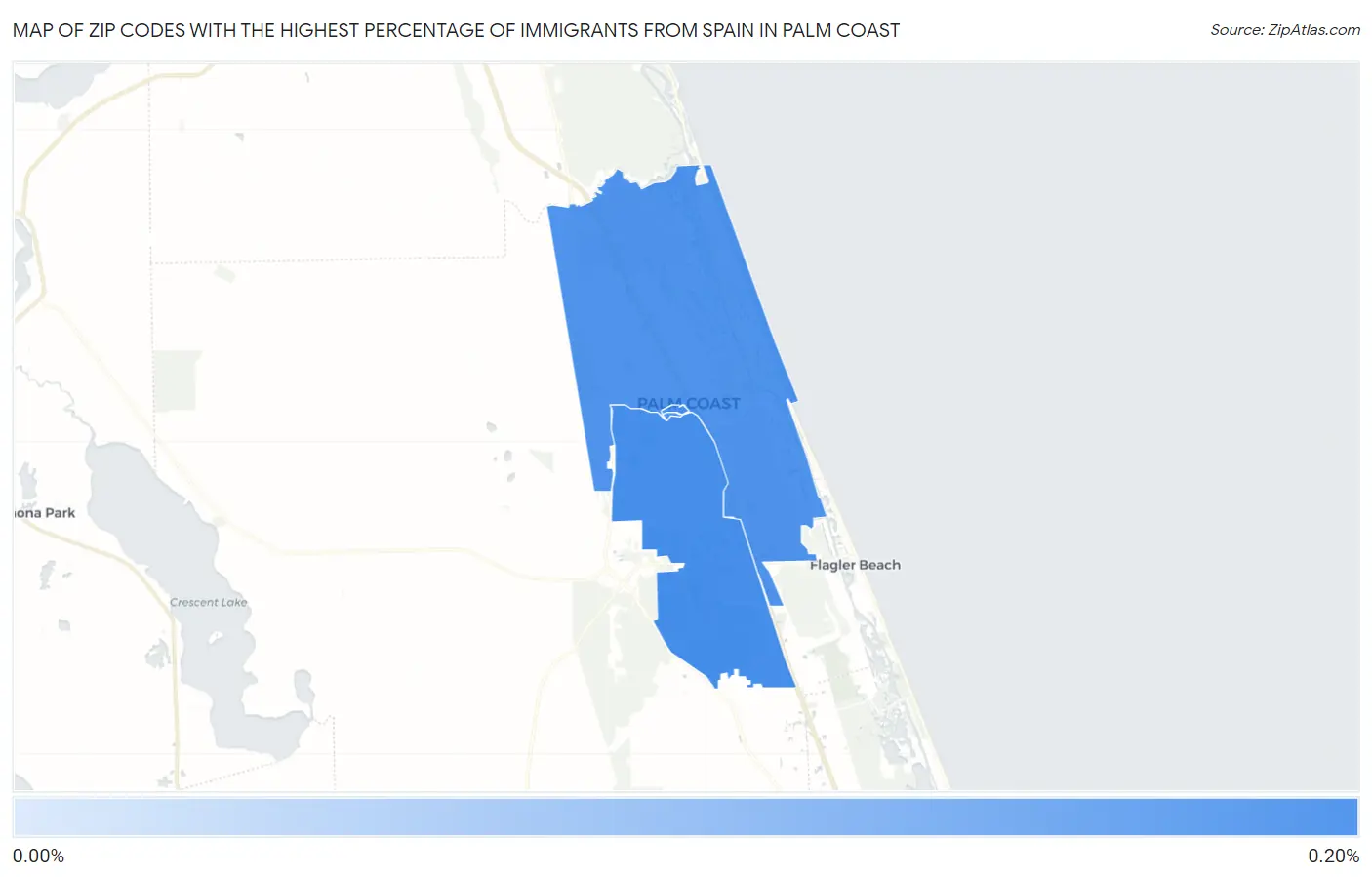 Zip Codes with the Highest Percentage of Immigrants from Spain in Palm Coast Map