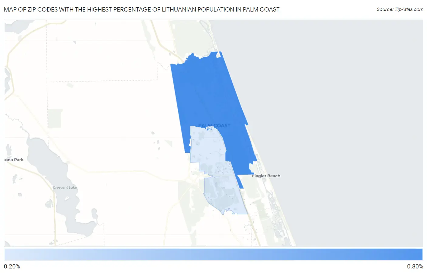 Zip Codes with the Highest Percentage of Lithuanian Population in Palm Coast Map