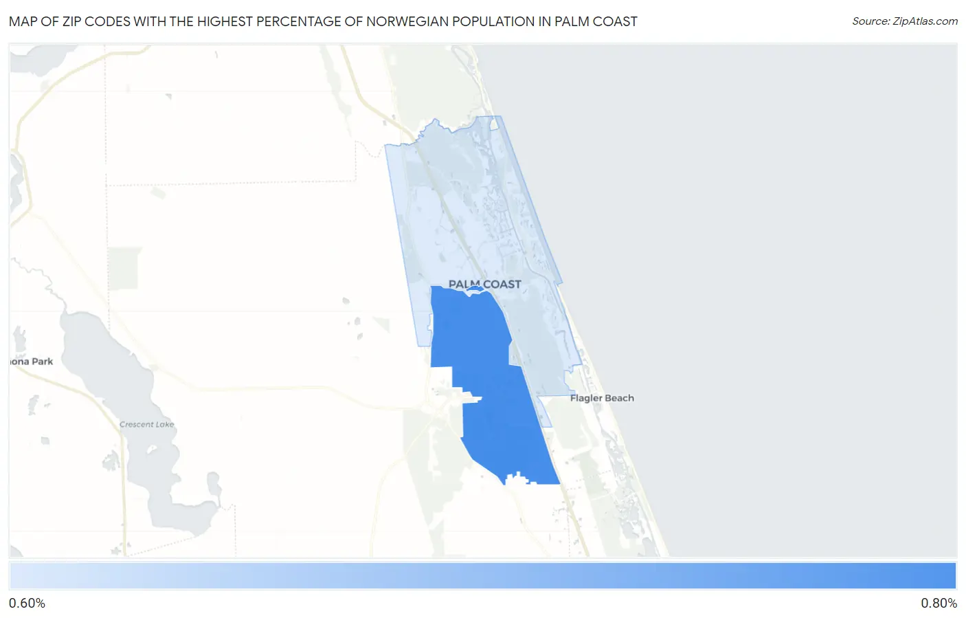 Zip Codes with the Highest Percentage of Norwegian Population in Palm Coast Map