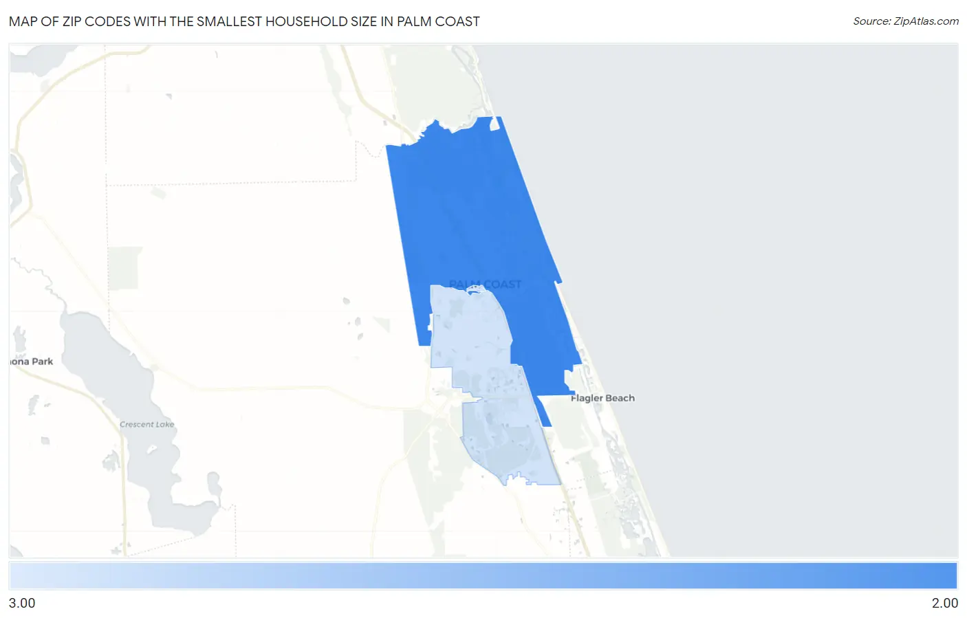 Zip Codes with the Smallest Household Size in Palm Coast Map