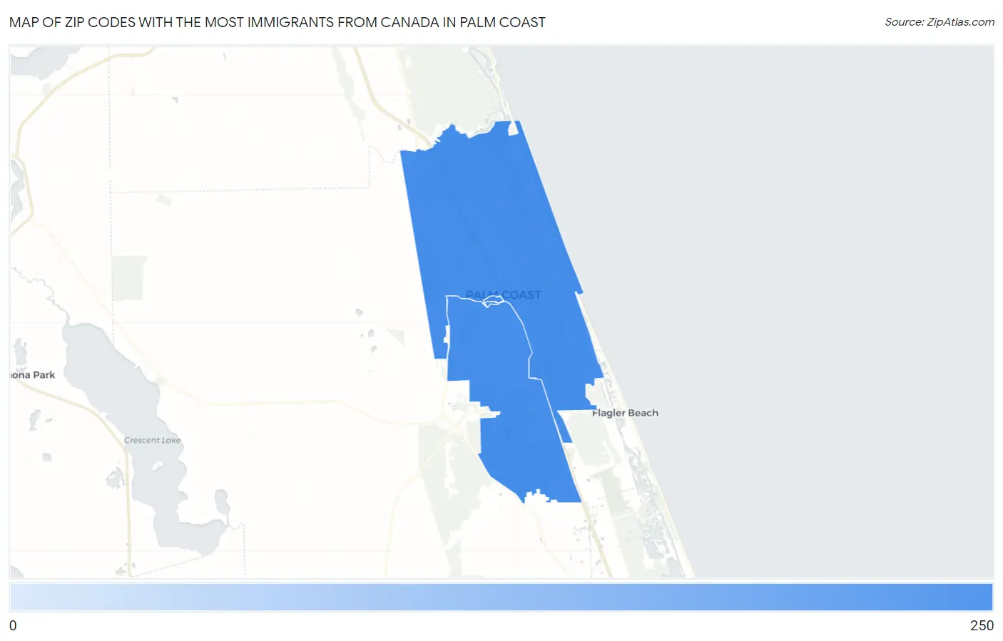 Zip Codes with the Most Immigrants from Canada in Palm Coast Map