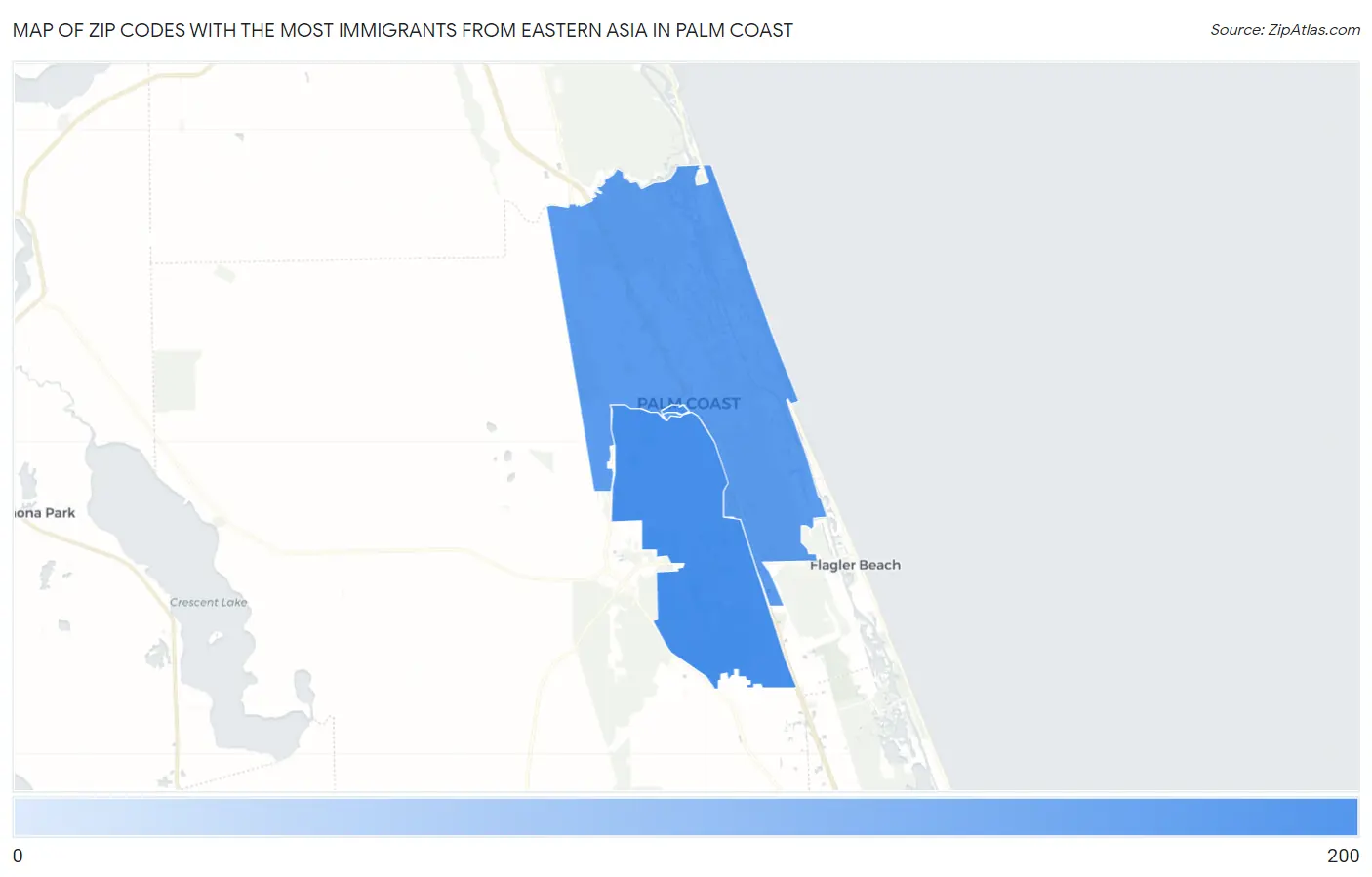 Zip Codes with the Most Immigrants from Eastern Asia in Palm Coast Map