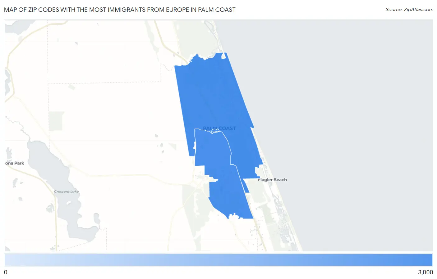 Zip Codes with the Most Immigrants from Europe in Palm Coast Map