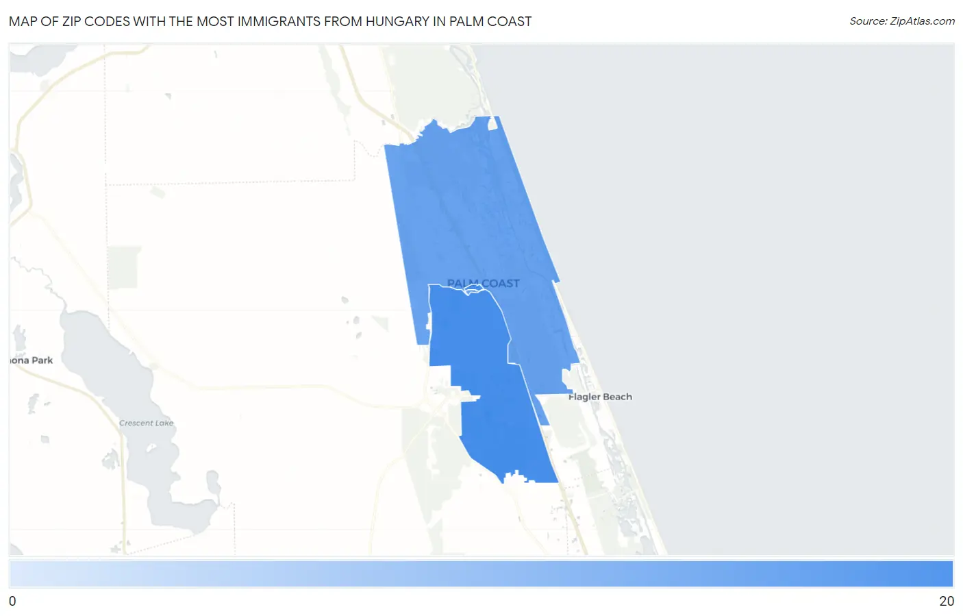 Zip Codes with the Most Immigrants from Hungary in Palm Coast Map