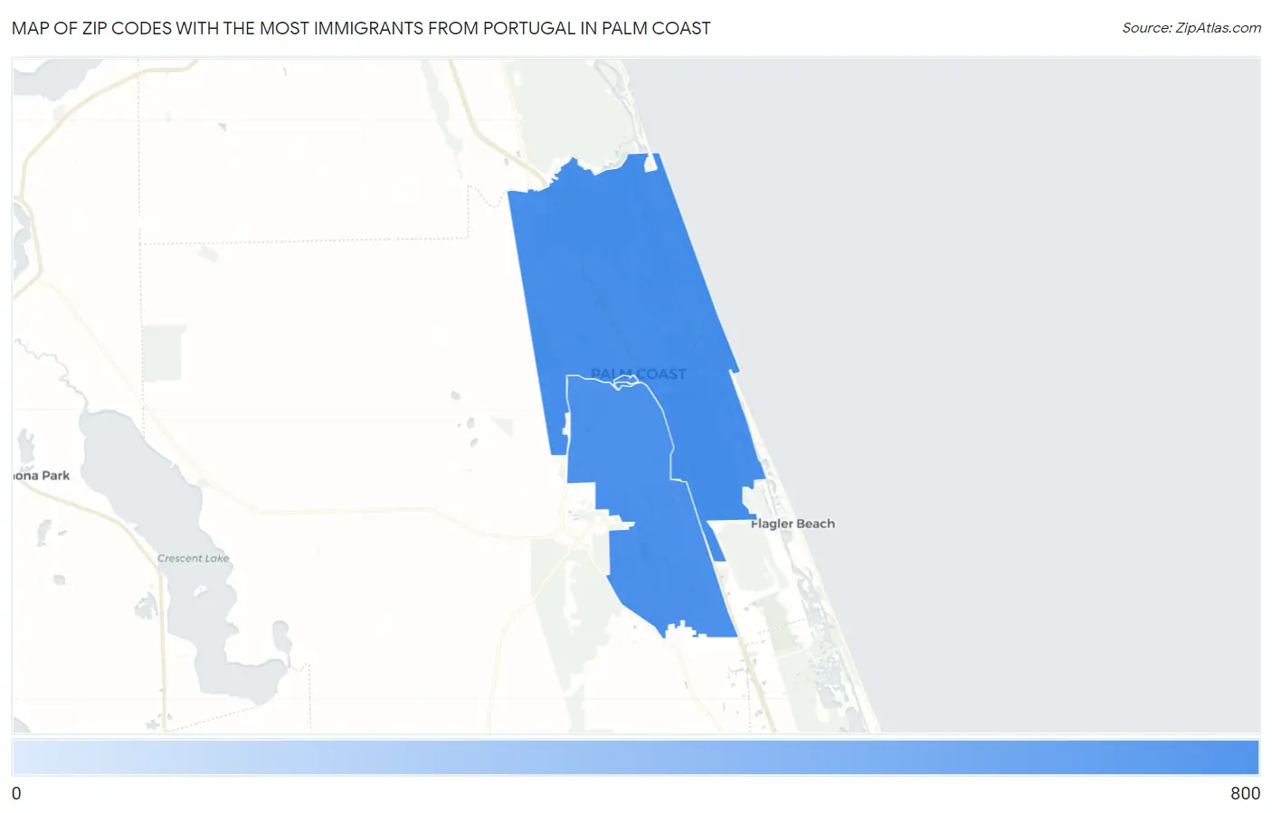 Zip Codes with the Most Immigrants from Portugal in Palm Coast Map