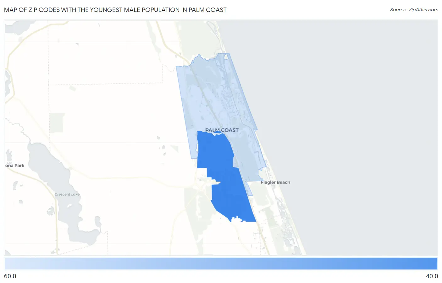 Zip Codes with the Youngest Male Population in Palm Coast Map