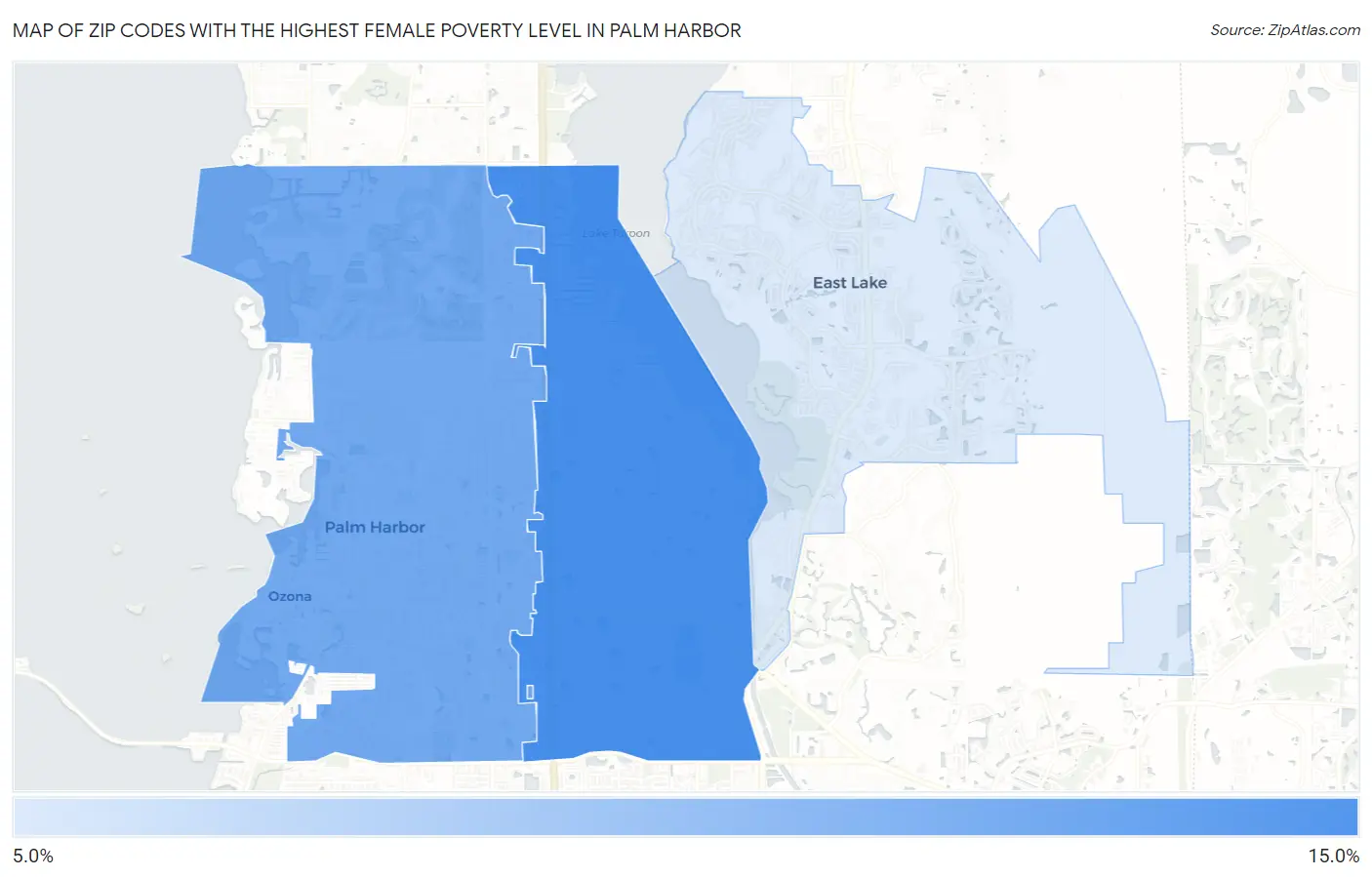 Zip Codes with the Highest Female Poverty Level in Palm Harbor Map