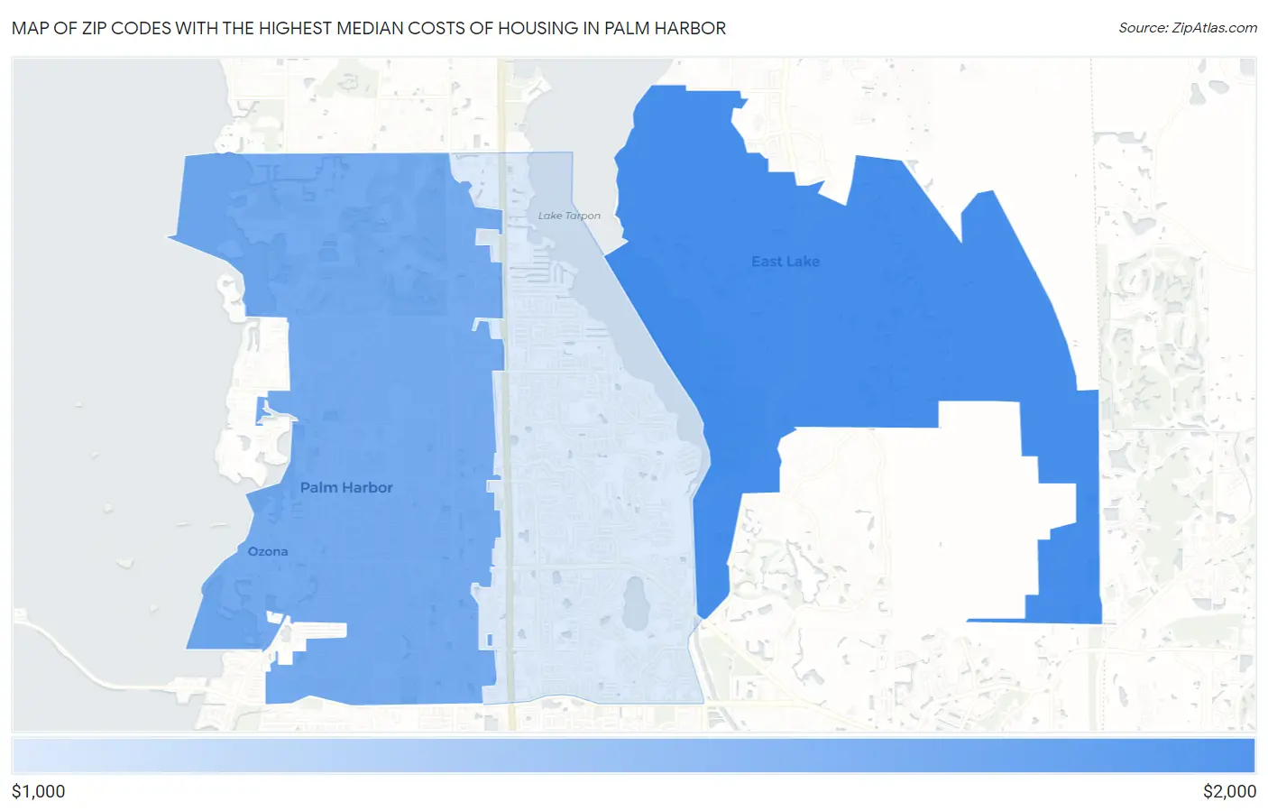 Zip Codes with the Highest Median Costs of Housing in Palm Harbor Map