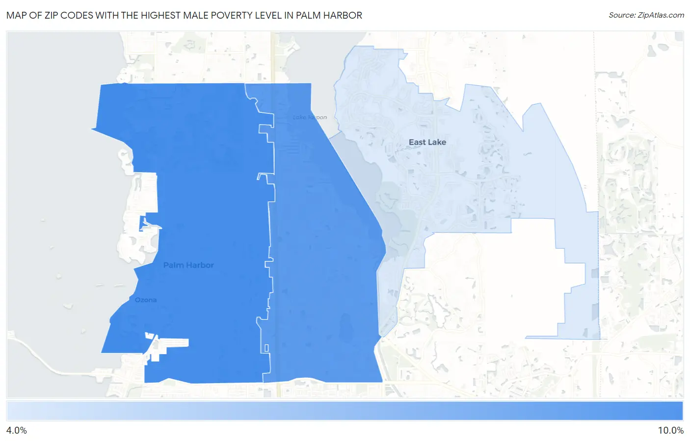 Zip Codes with the Highest Male Poverty Level in Palm Harbor Map