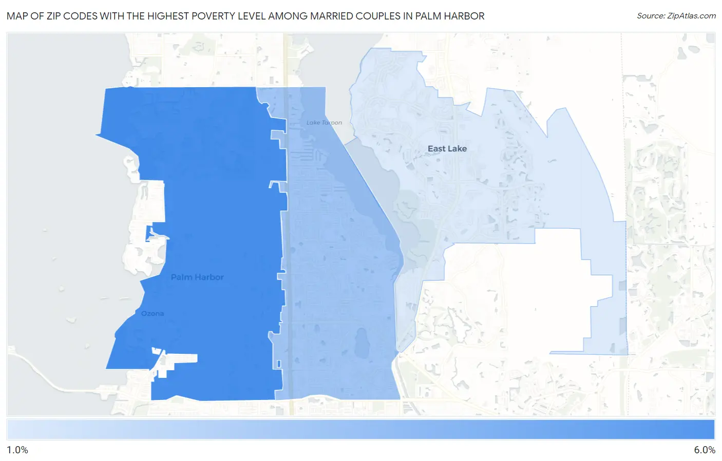 Zip Codes with the Highest Poverty Level Among Married Couples in Palm Harbor Map
