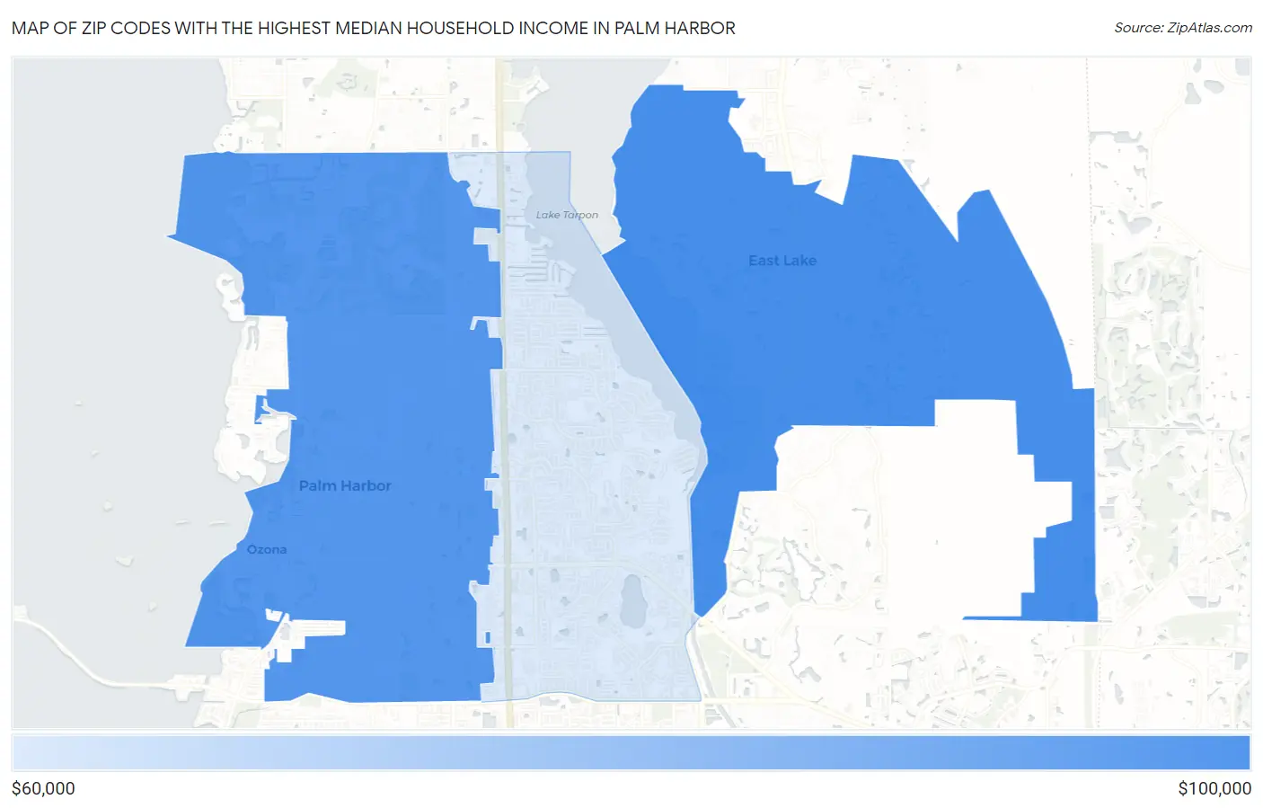 Zip Codes with the Highest Median Household Income in Palm Harbor Map