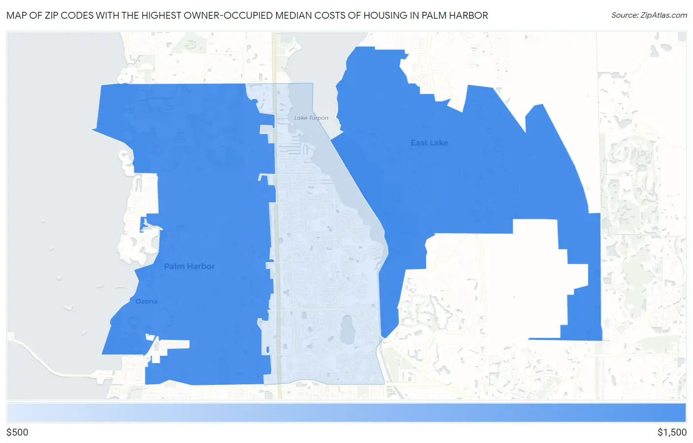 Zip Codes with the Highest Owner-Occupied Median Costs of Housing in Palm Harbor Map