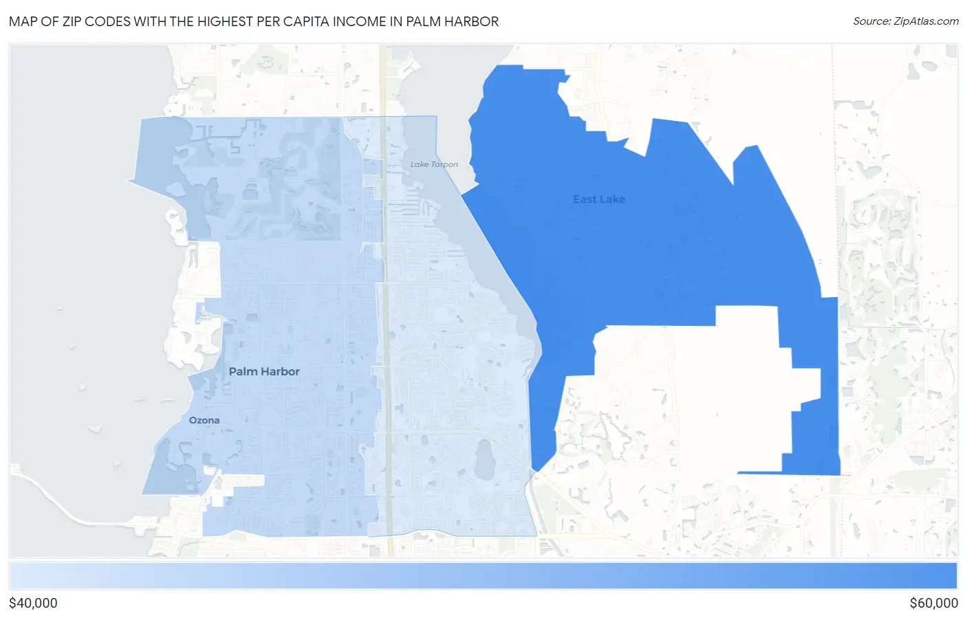 Zip Codes with the Highest Per Capita Income in Palm Harbor Map