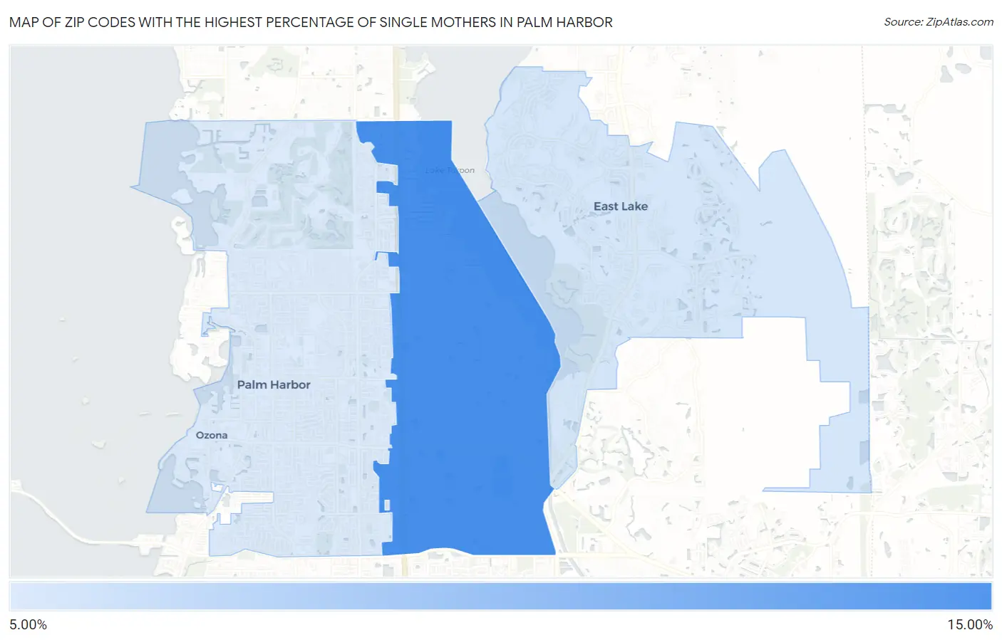 Zip Codes with the Highest Percentage of Single Mothers in Palm Harbor Map