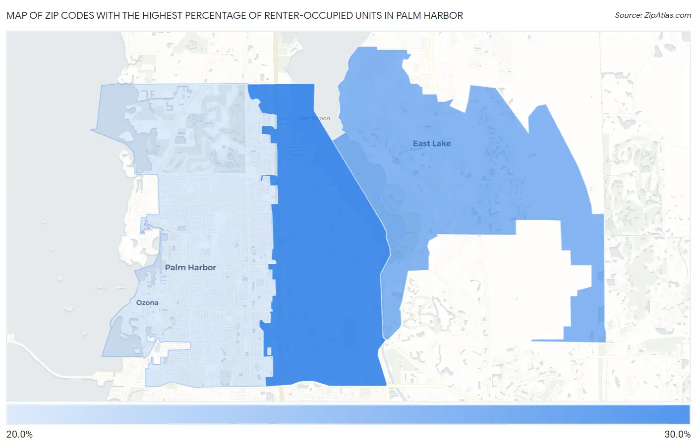 Zip Codes with the Highest Percentage of Renter-Occupied Units in Palm Harbor Map