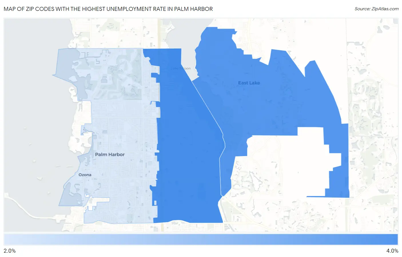 Zip Codes with the Highest Unemployment Rate in Palm Harbor Map