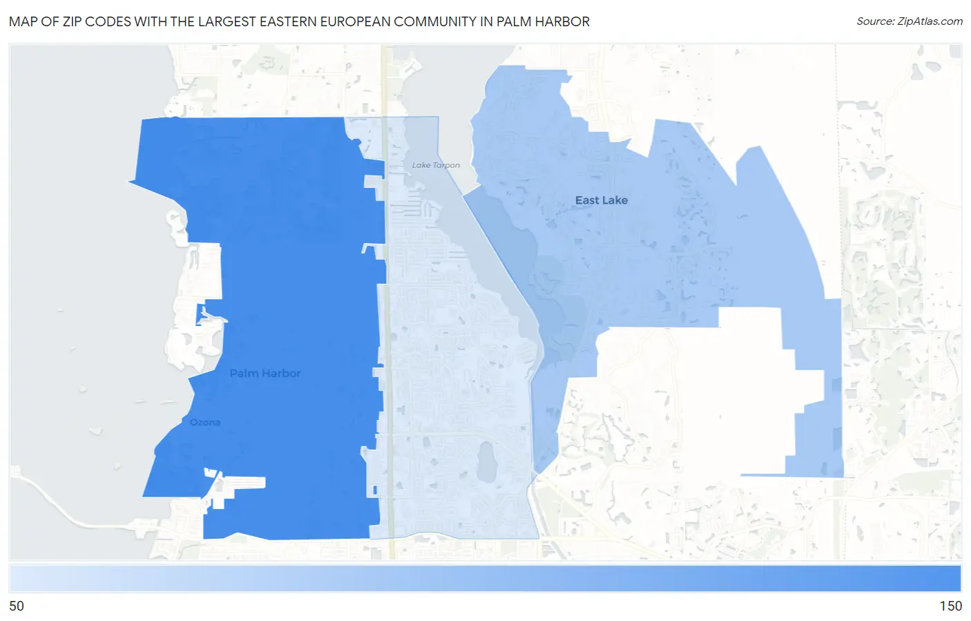 Zip Codes with the Largest Eastern European Community in Palm Harbor Map