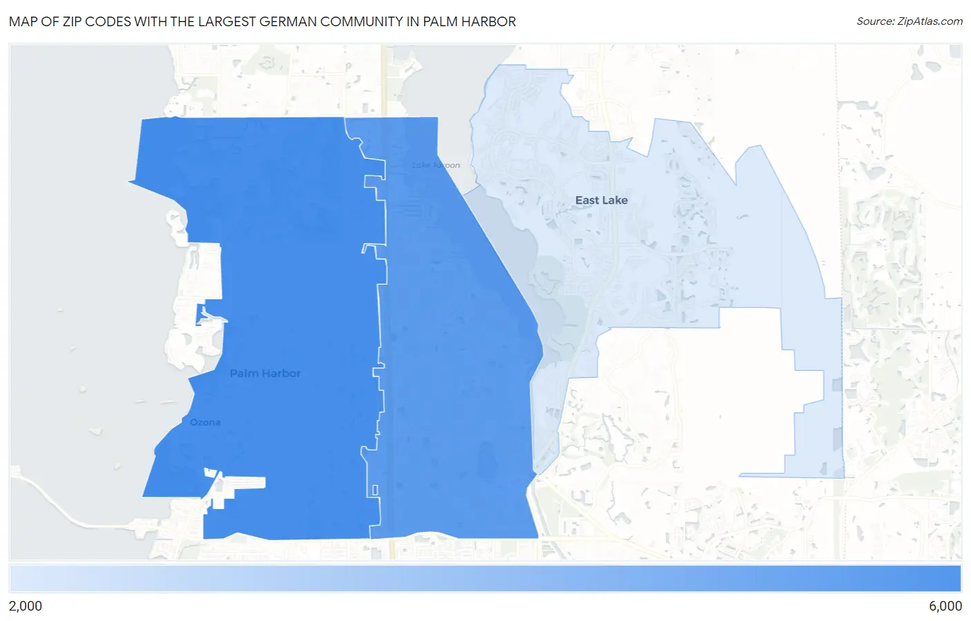 Zip Codes with the Largest German Community in Palm Harbor Map