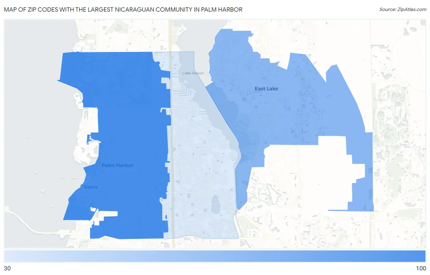 Zip Codes with the Largest Nicaraguan Community in Palm Harbor Map