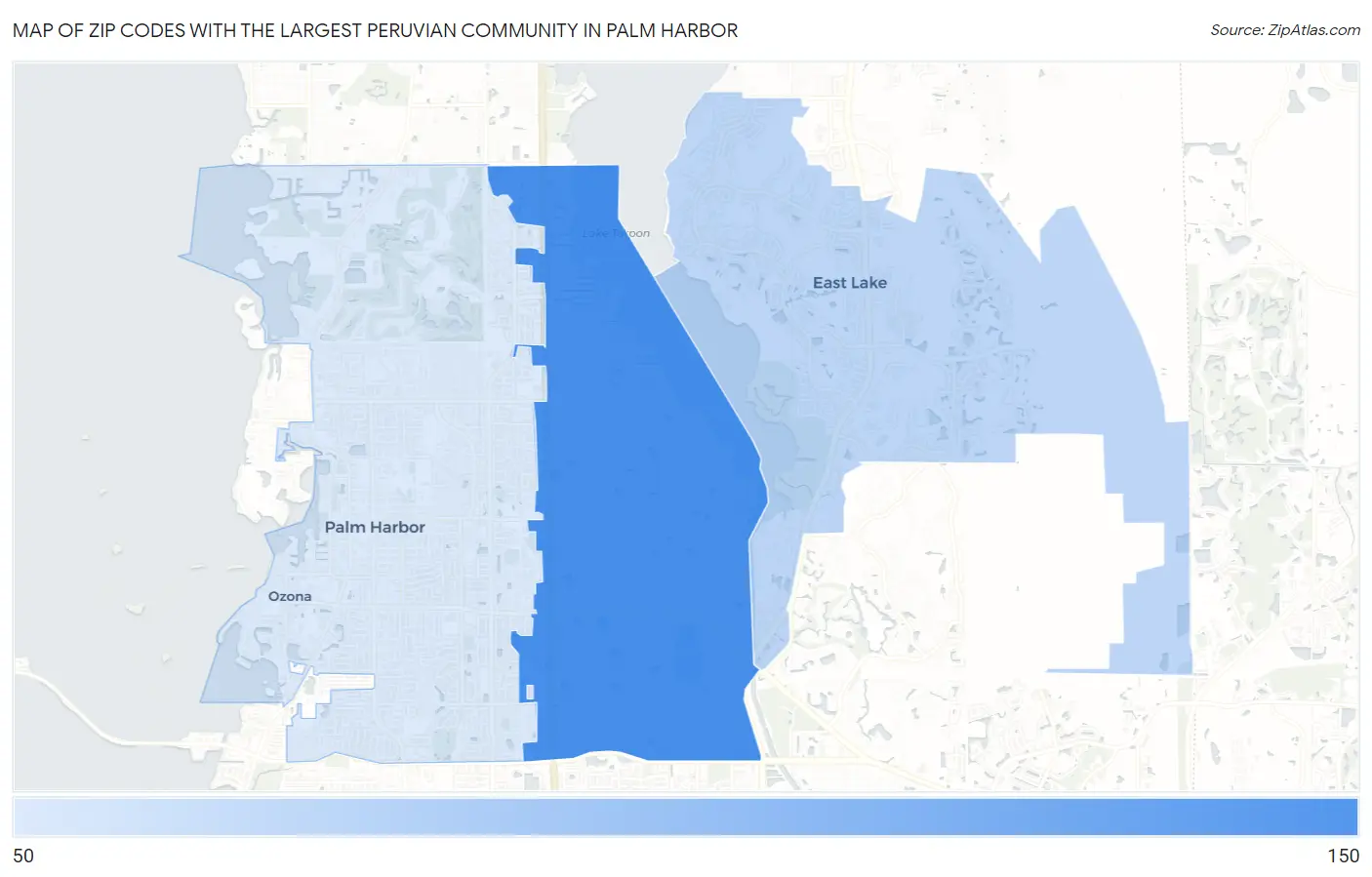 Zip Codes with the Largest Peruvian Community in Palm Harbor Map