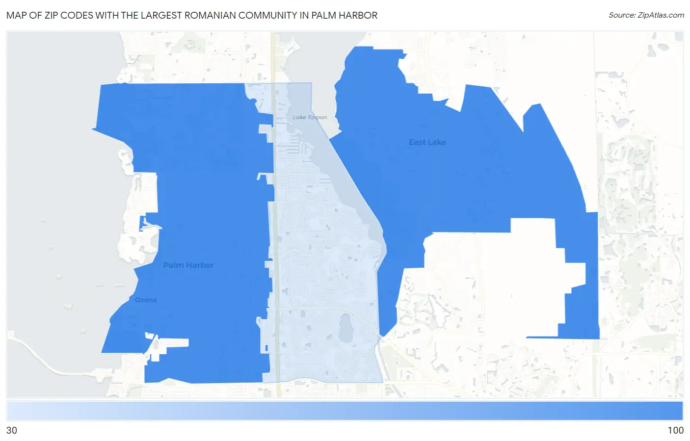 Zip Codes with the Largest Romanian Community in Palm Harbor Map