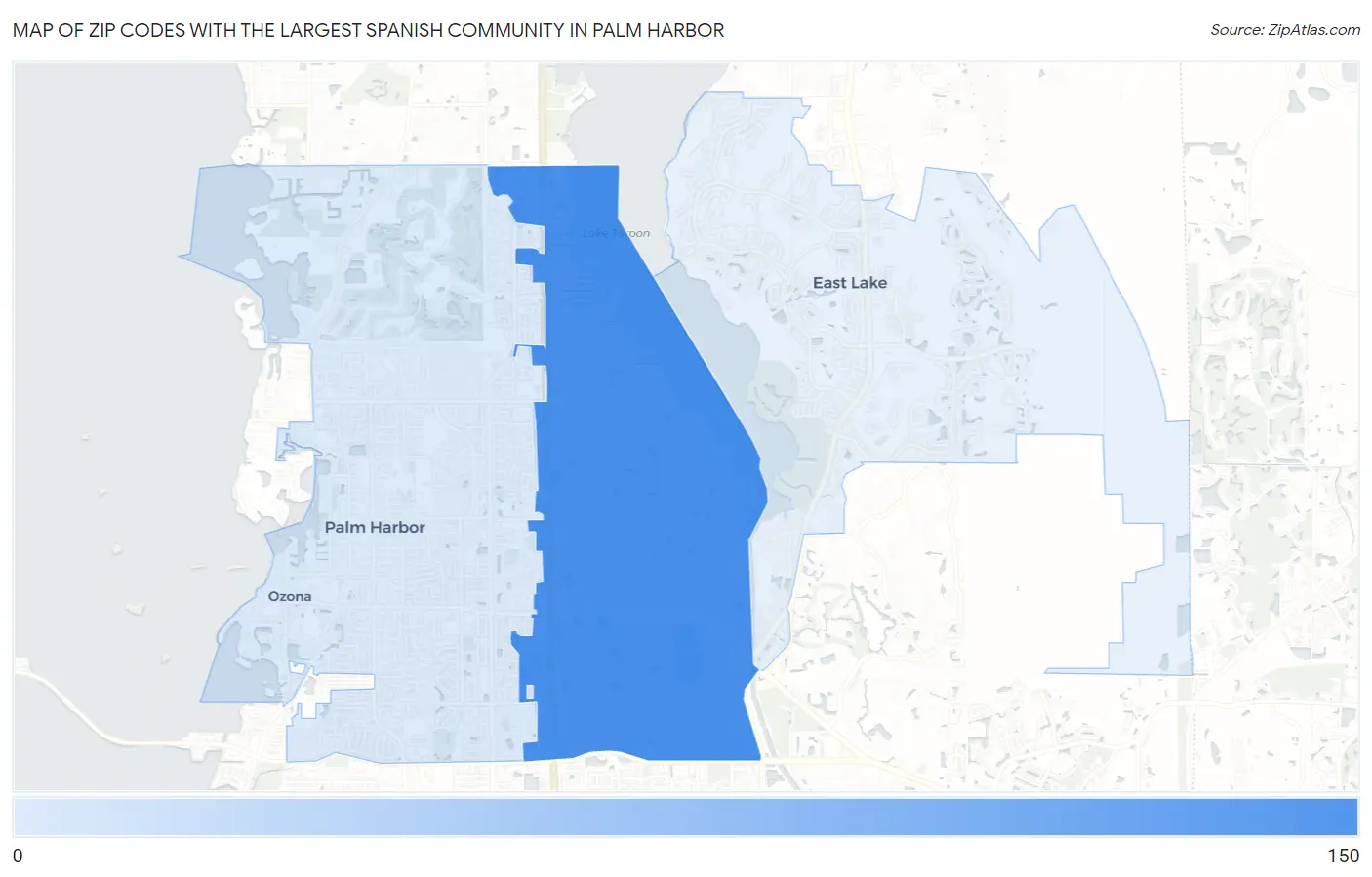 Zip Codes with the Largest Spanish Community in Palm Harbor Map