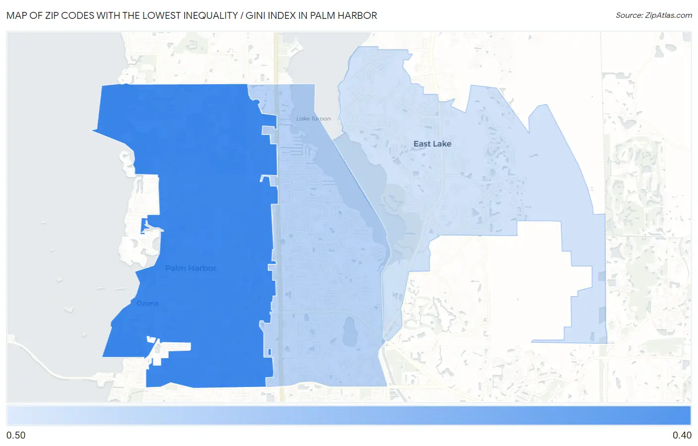 Zip Codes with the Lowest Inequality / Gini Index in Palm Harbor Map
