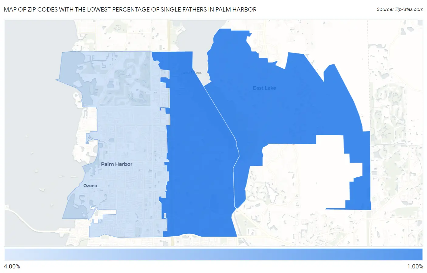 Zip Codes with the Lowest Percentage of Single Fathers in Palm Harbor Map