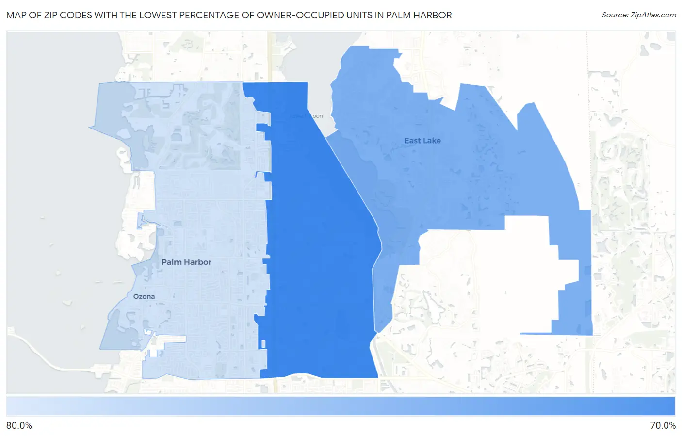 Zip Codes with the Lowest Percentage of Owner-Occupied Units in Palm Harbor Map