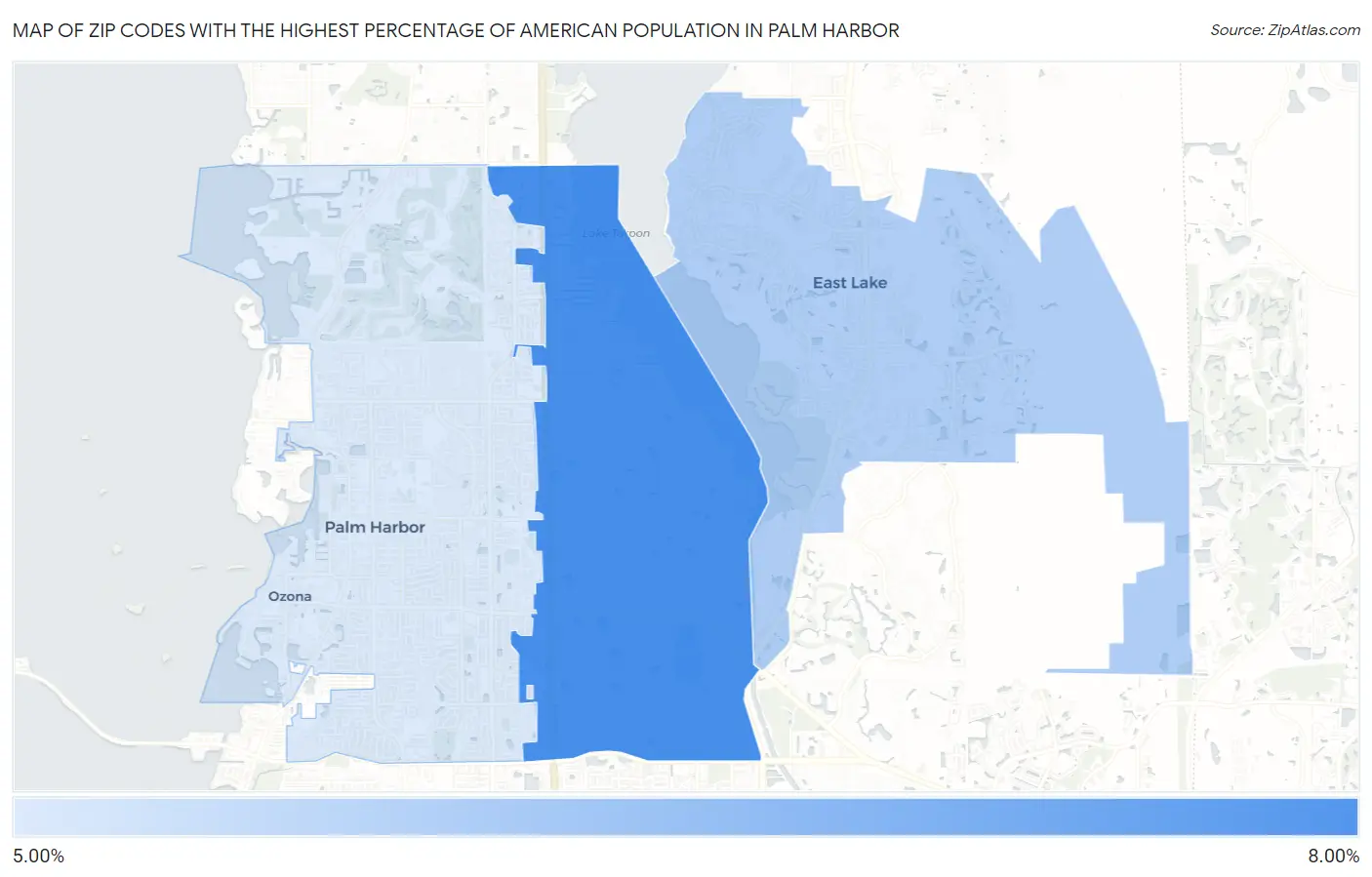 Zip Codes with the Highest Percentage of American Population in Palm Harbor Map