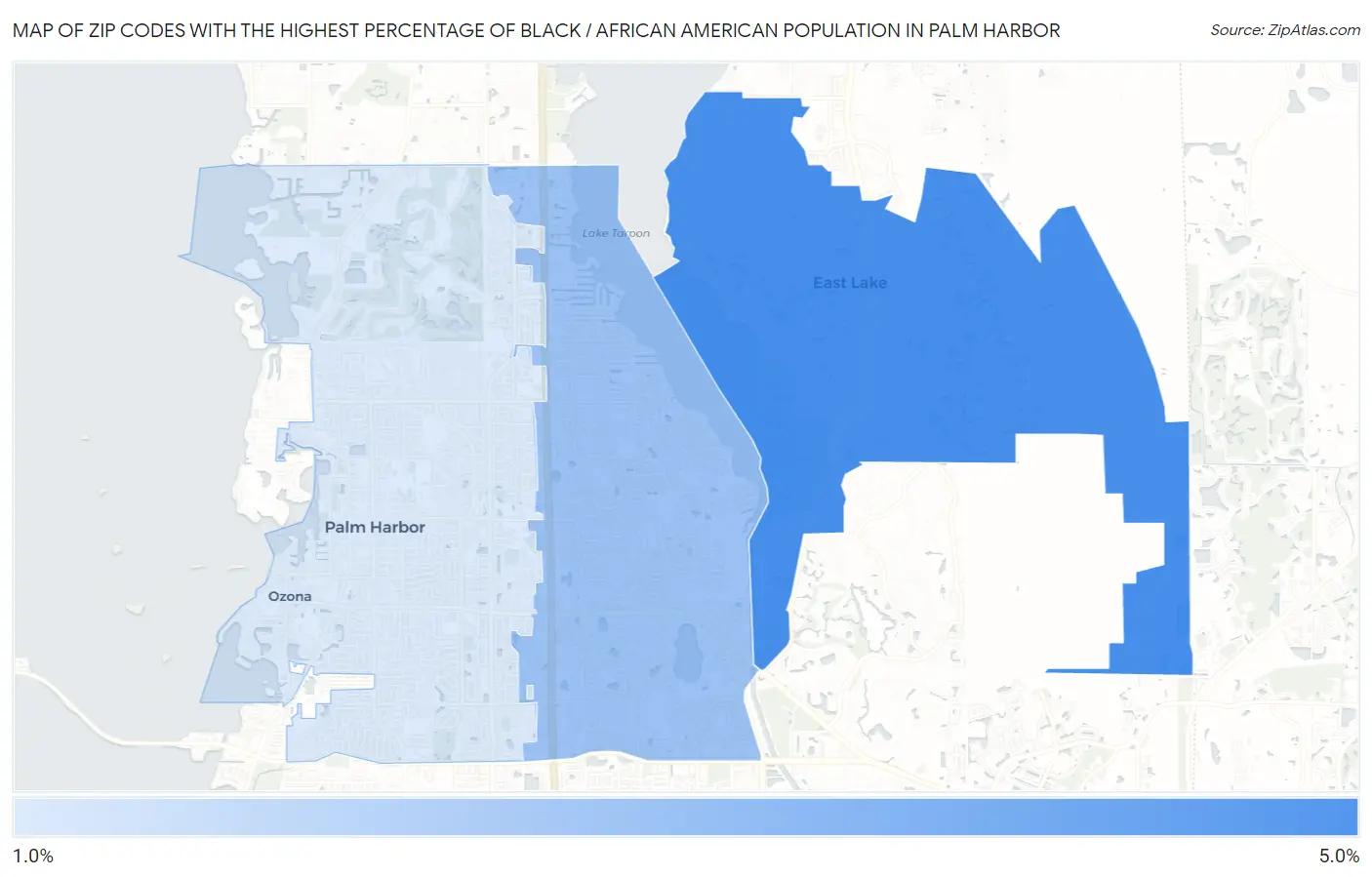 Zip Codes with the Highest Percentage of Black / African American Population in Palm Harbor Map