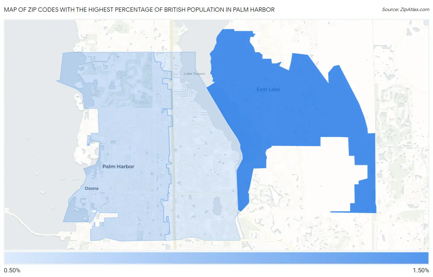 Zip Codes with the Highest Percentage of British Population in Palm Harbor Map