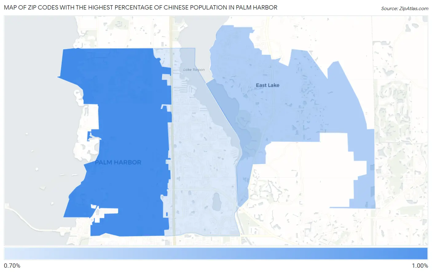 Zip Codes with the Highest Percentage of Chinese Population in Palm Harbor Map