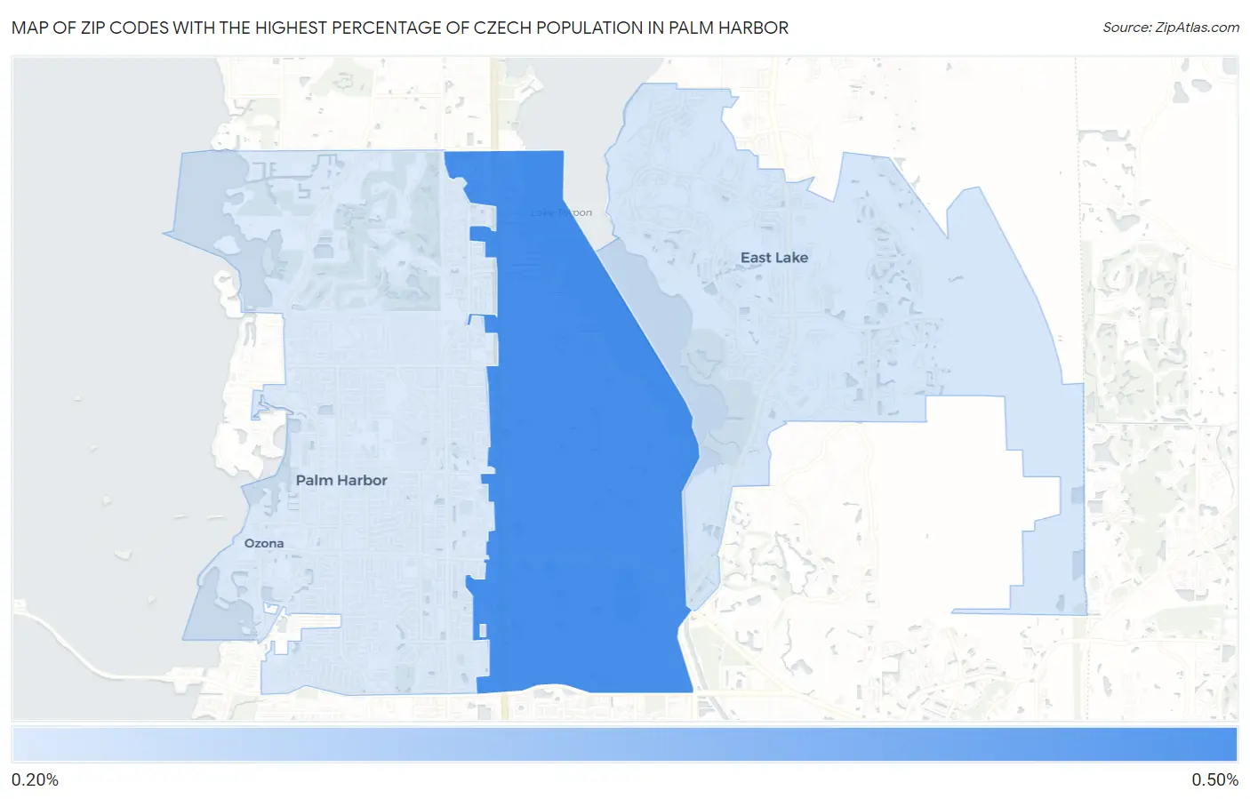 Zip Codes with the Highest Percentage of Czech Population in Palm Harbor Map