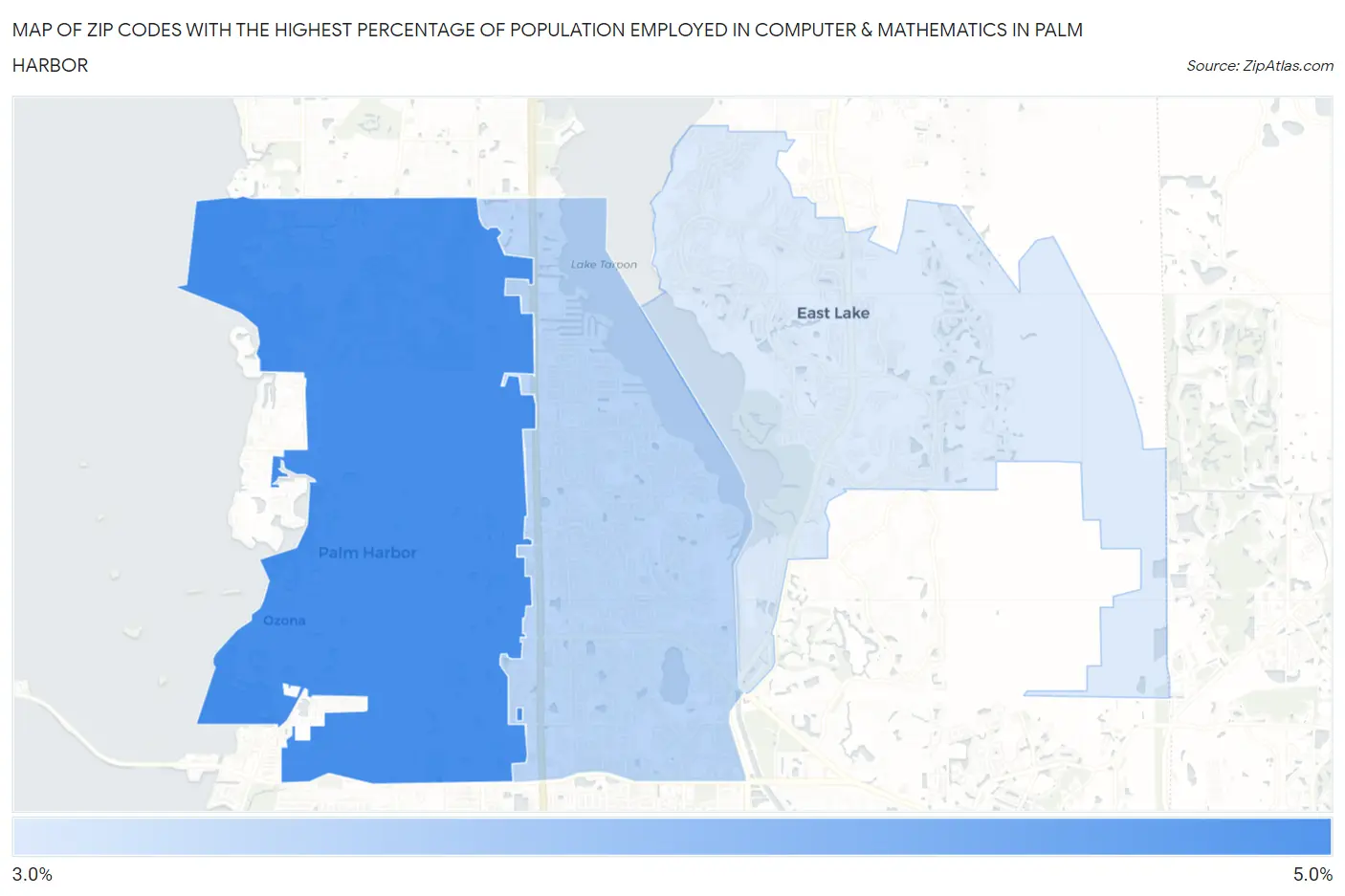 Zip Codes with the Highest Percentage of Population Employed in Computer & Mathematics in Palm Harbor Map