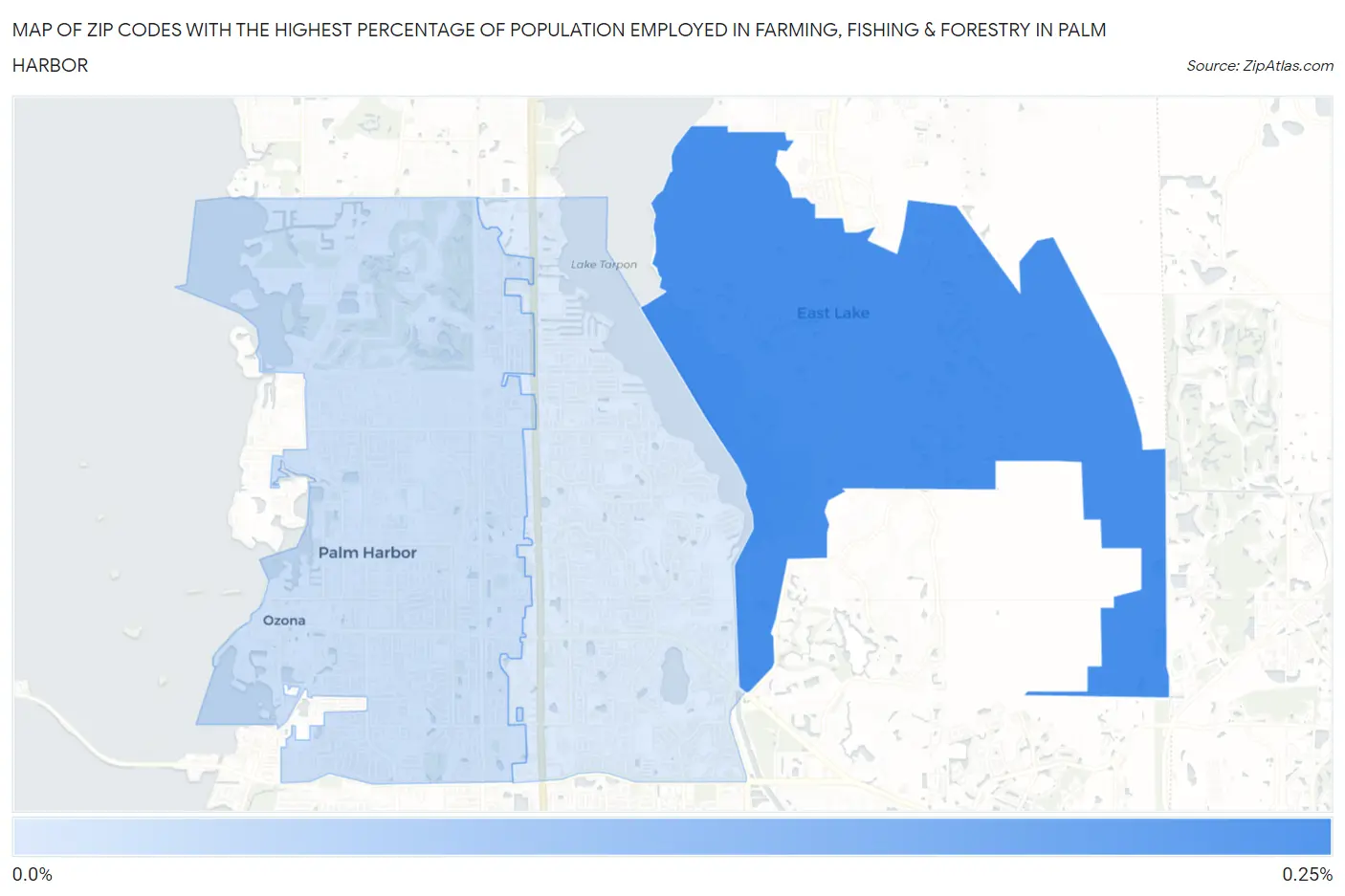 Zip Codes with the Highest Percentage of Population Employed in Farming, Fishing & Forestry in Palm Harbor Map