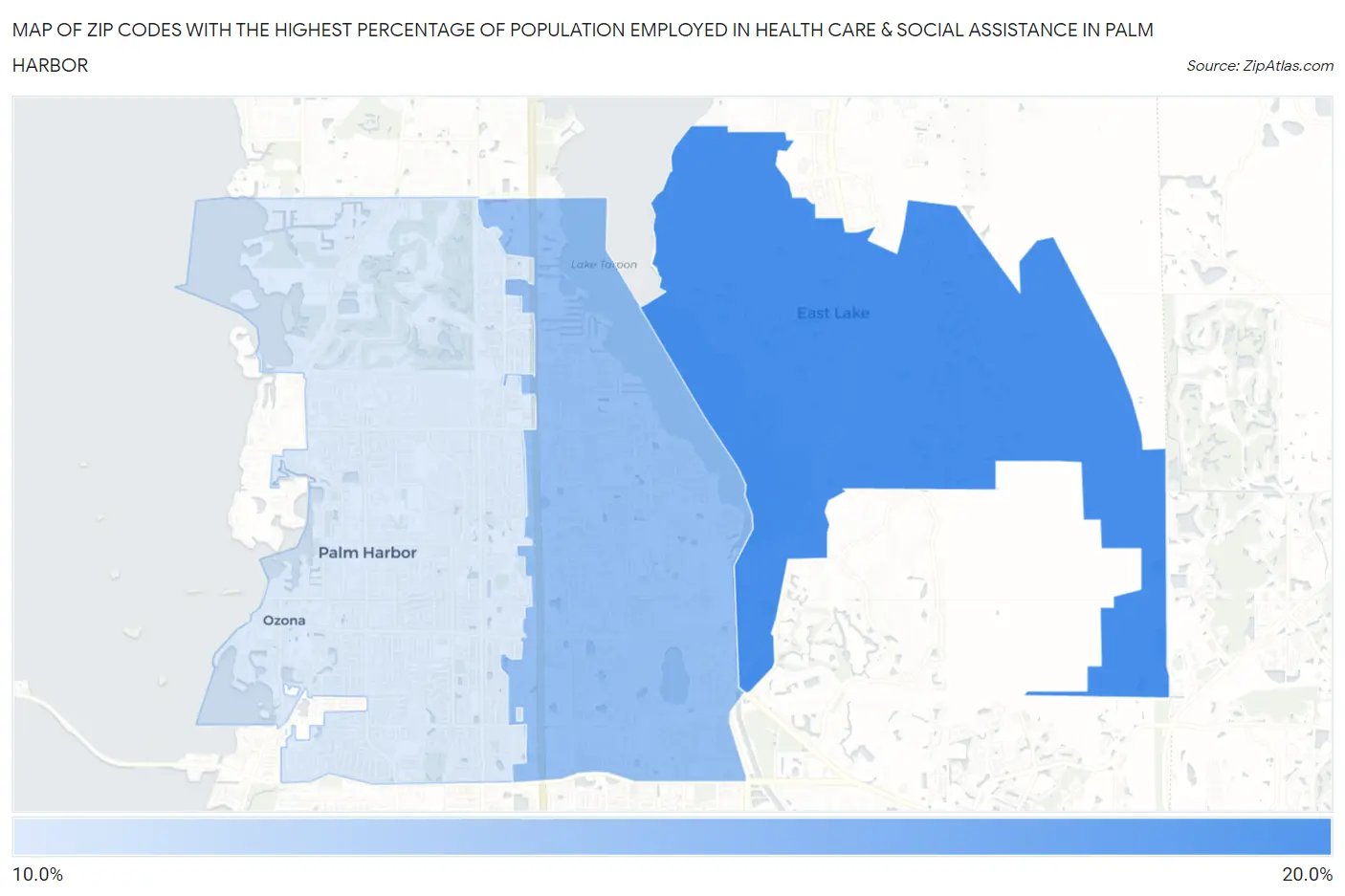 Zip Codes with the Highest Percentage of Population Employed in Health Care & Social Assistance in Palm Harbor Map
