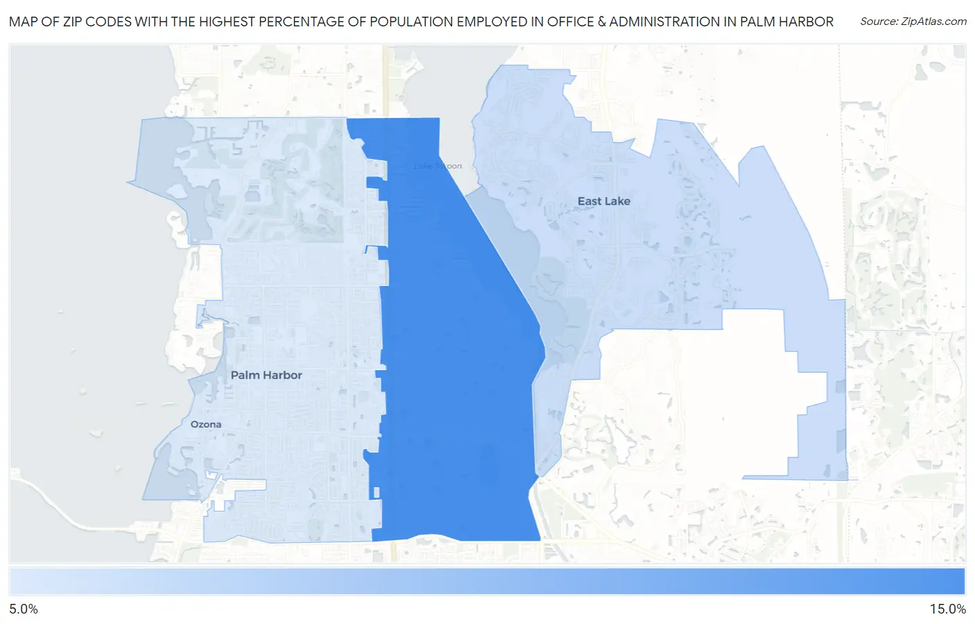 Zip Codes with the Highest Percentage of Population Employed in Office & Administration in Palm Harbor Map