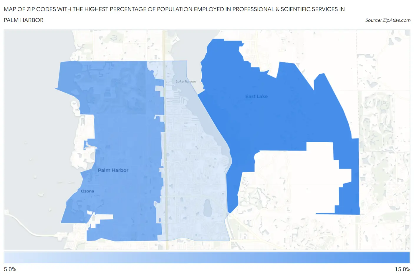 Zip Codes with the Highest Percentage of Population Employed in Professional & Scientific Services in Palm Harbor Map